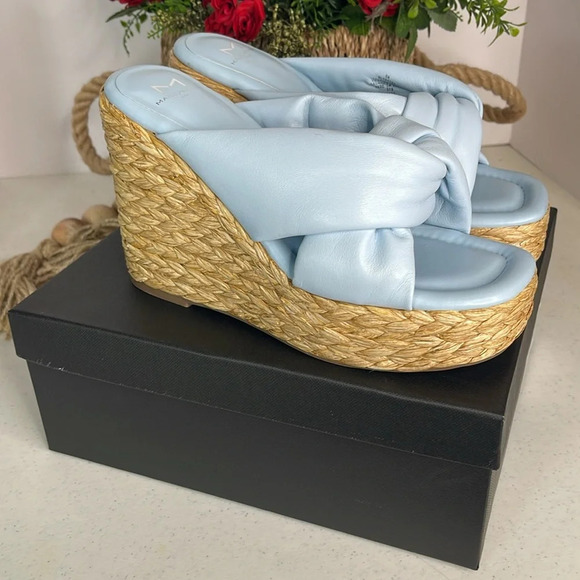 Marc Fisher Navina Espadrille Wedge Sandal Light Blue Leather Sz 8/Light Blue - Picture 8 of 9